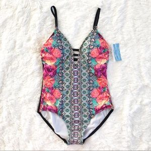 CLEAN WATER FLORAL ONE PIECE STRAPY BACK SIZE XS